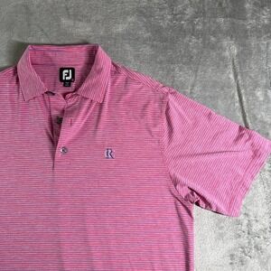 FJ FootJoy Mens Pink Blue Stripe Golf Polo Shirt NC Golf Logo Size L